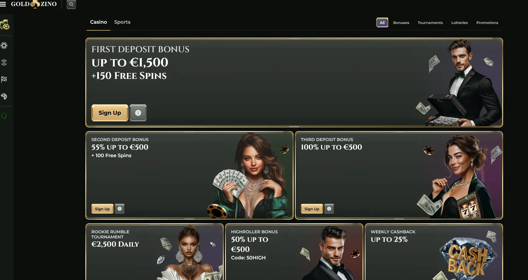 Uvítací bonusy na první, druhý a třetí vklad v Goldzino Casino